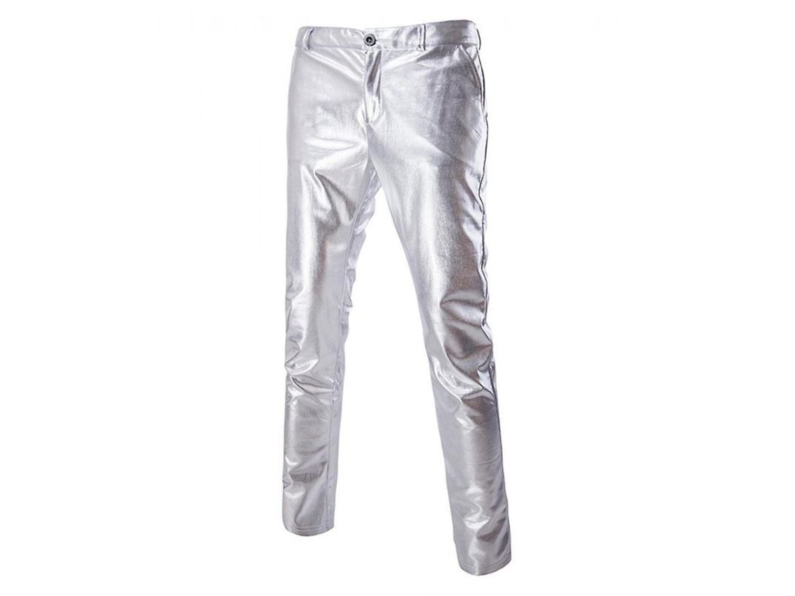 2026 calças de Couro Casual de Cintura Média Bronzeado Brilhante para Homens Owd XL Plata