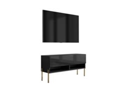 Suporte De Tv 100 Cm Preto Fosco / Preto Brilhante, Pernas Retas Douradas, 100 × 32 × 52 Cm 3E 3XE LIVING.COM