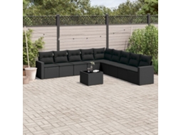 Vidaxl 10 Pcs Conjunto Sofás De Jardim C/ Almofadões Vime Pe Preto