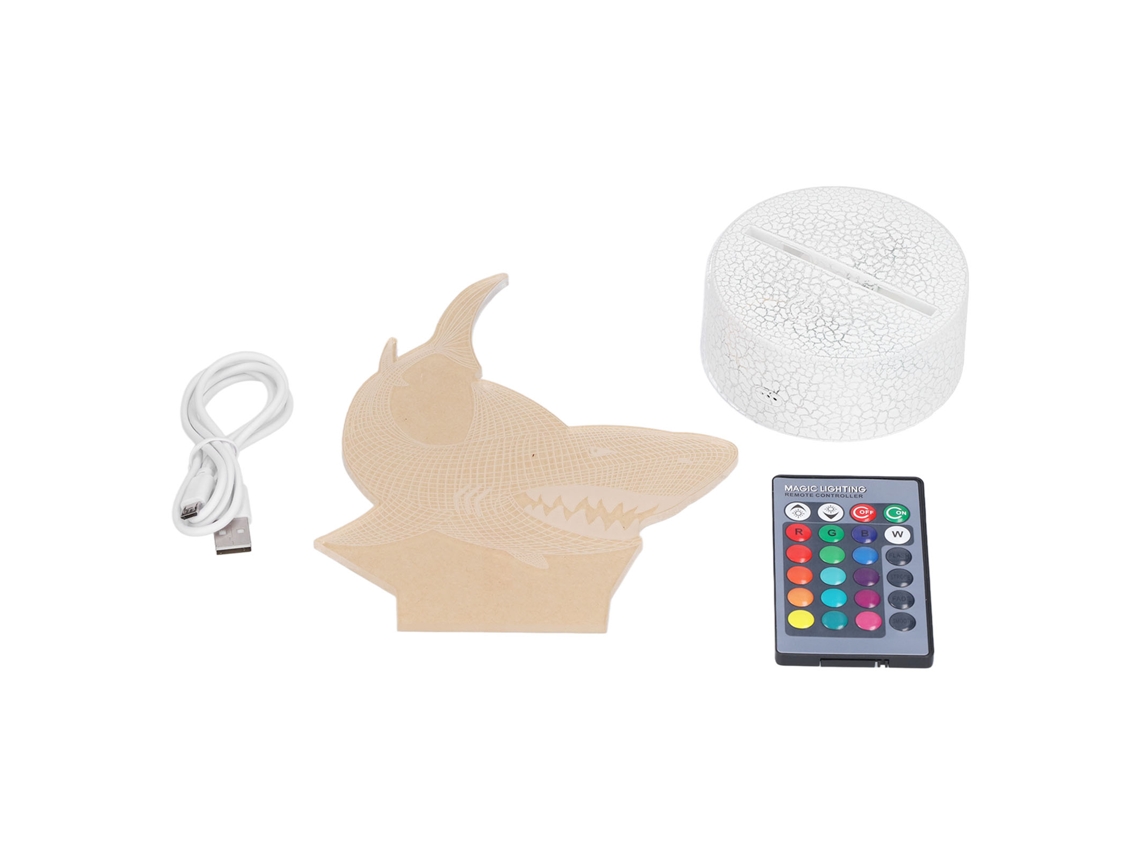 Luz Noturna 3D Animal Marinho, 16 cores, 4 modos, com controle remoto, presente | S/MARCA