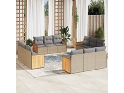 Conjunto de 12 Sofás para Jardim com Almofadões Vime Pe Bege Dkd Home Decor