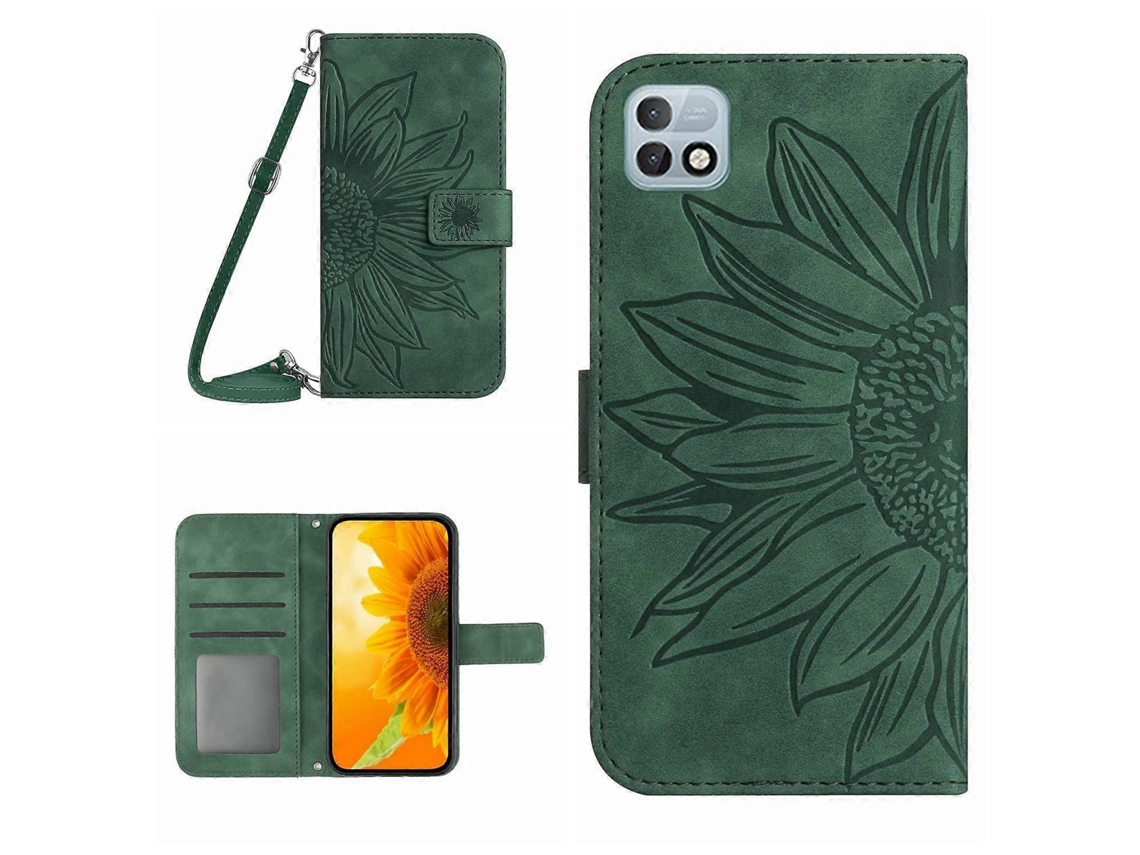 Capa De Couro Flip Com Estampa De Flor De Sol E Cordão Para Infinix Hot 10i / Smart 5 Pro