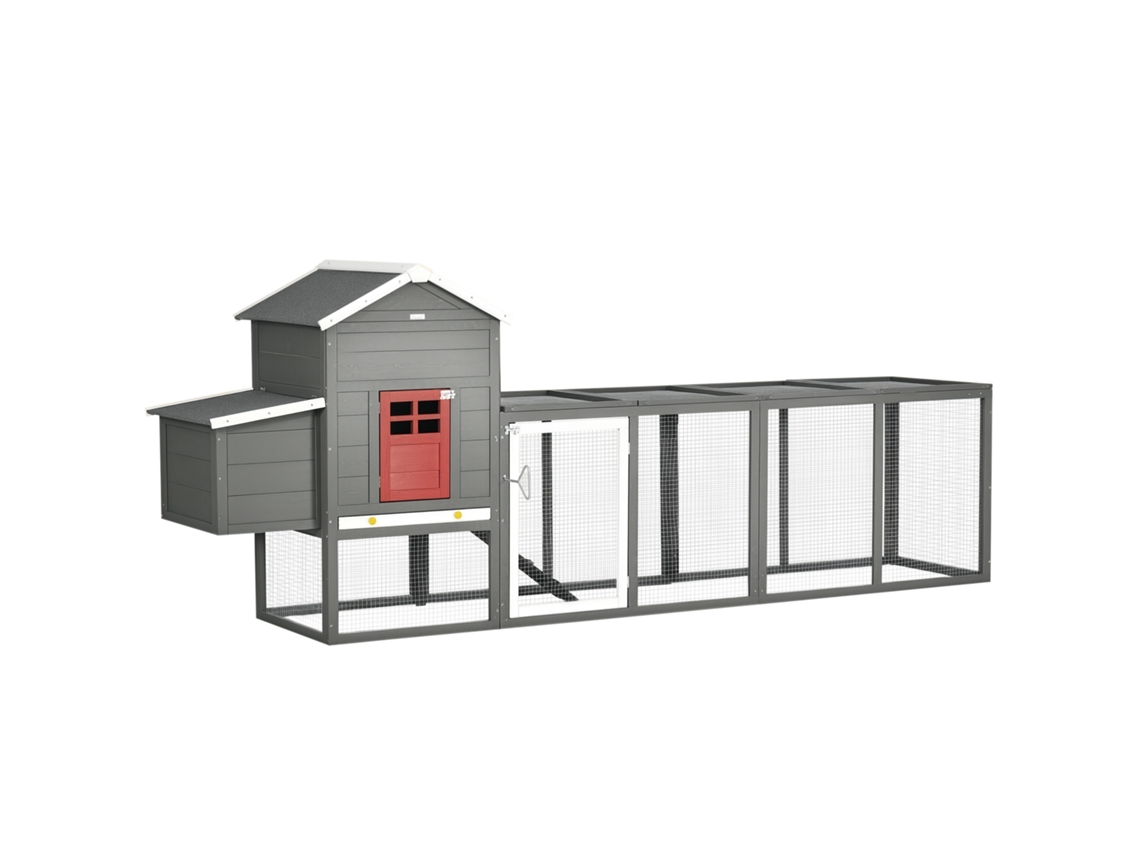 Galinheiro de Madeira para exterior, 145x90x92 cm, para 2-4 galinhas, com ninho, porta lateral, bandeja removível, amarelo