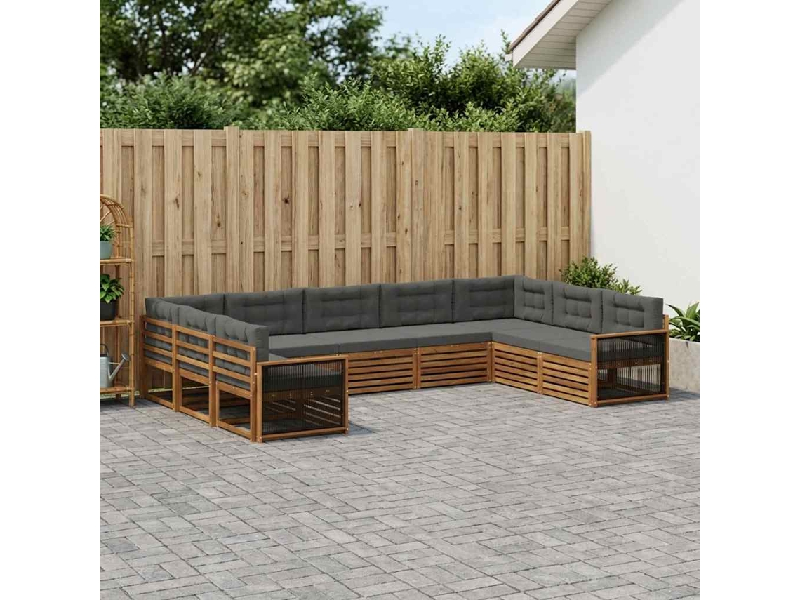 Vidaxl Conjunto De Sofás Para Exterior 9 Unid. Natural E Antracite