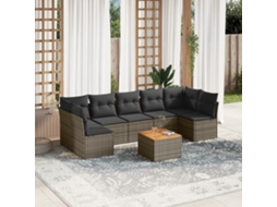 Vidaxl 8 Pcs Conjunto Sofás De Jardim C/ Almofadões Vime Pe Cinzento
