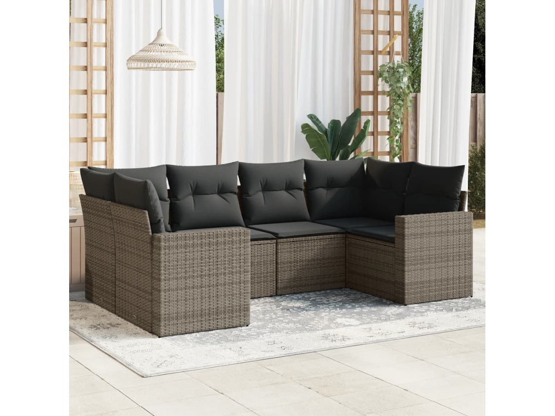 Conjunto de 6 sofás de jardim com almofadas Vime Cinza Dkd Home Decor