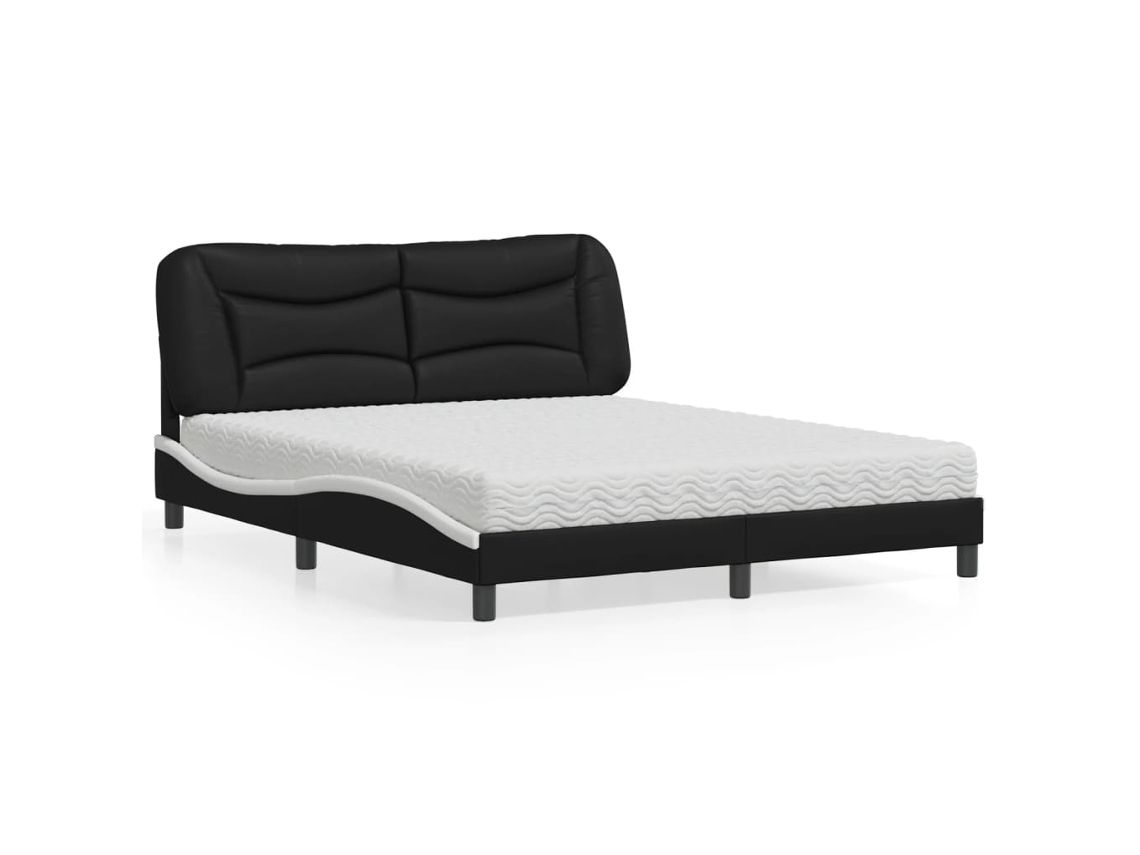 Vidaxl Cama Com Colchão Hvar 160x200 Cm Couro Artificial Preto E Branco