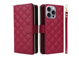 Capa Em Couro Pu Para Apple Iphone 16 Pro Max - Vinho Tinto