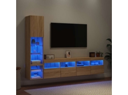 Vidaxl 4pcs Móveis Parede P/ Tv C/ Leds Deriv. Madeira Carvalho Sonoma