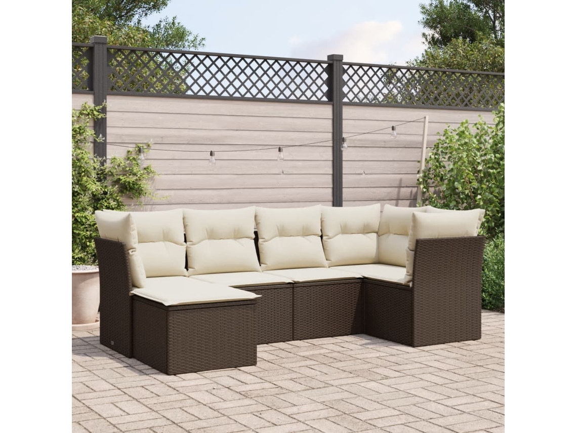 Vidaxl 6 Pcs Conjunto de Sofás Jardim C/ Almofadões Vime Pe Castanho