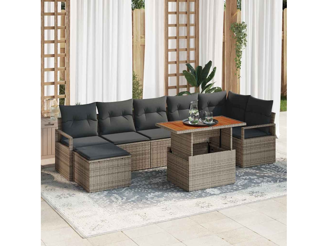 Vidaxl Conjunto De Sofá De Jardim 8 Pcs Cinza E Marrom