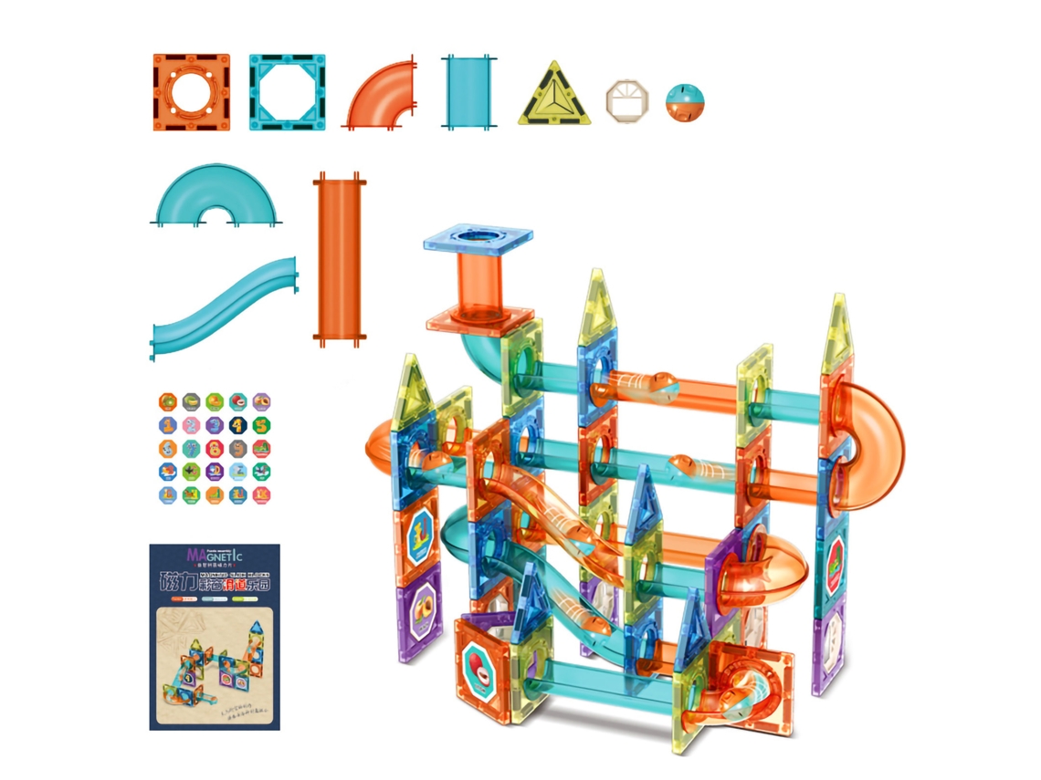 Ats bloques Magnéticos para Niños com Pista de Bolas Brinquedo Educatsivo Presente de Aniversário 98pcs