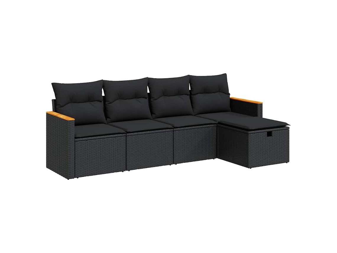 Conjunto de 5 Sofás de Jardim com Almofadões Vime Pe Preto MAISON EXCLUSIVE (N/A)