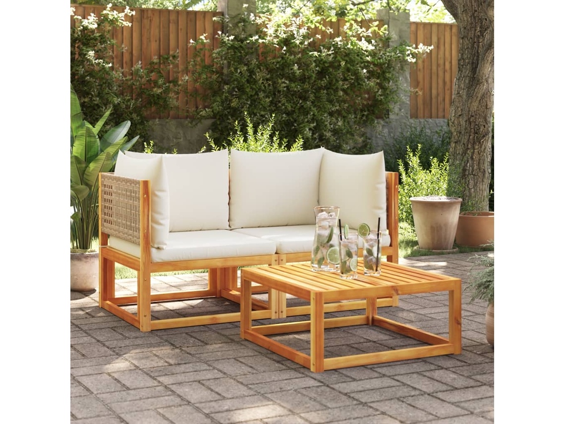 Vidaxl Sofás De Canto De Jardim Vidaxl Com Almofadas 2 Peças Madeira Acácia E Rattan