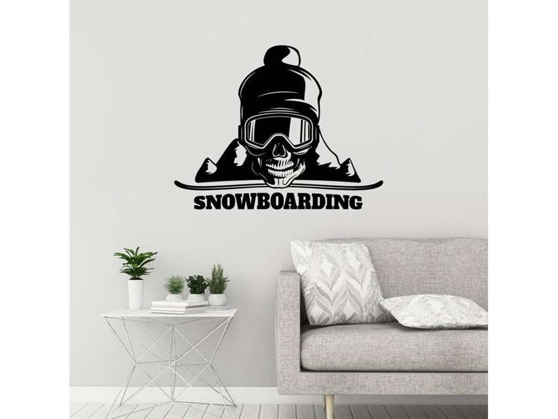Autocollant Mural Em Vinil Snowboarder Crânio Montanha Esporte Adesivos De Janela Parede Casa Quarto Arte Decoração Murale 73x57 Cm