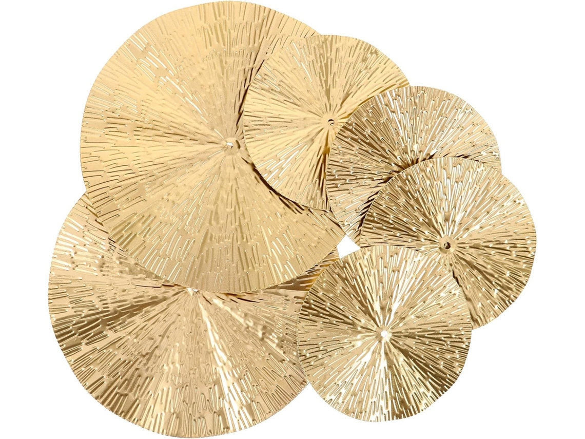 Conjunto 6 Peças Decoração Parede Circular Metal Dourado Moderna Elegante Perfeita Pendurar Criar Ponto Focal GOKOCO