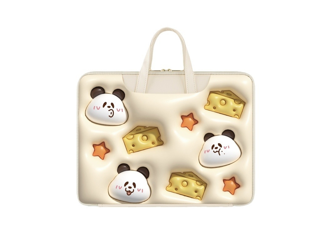 Capa HEXINYIGJLY para portátil, 13.3 polegadas, universal, almofadada, forro macio, Três Cabeças de Panda