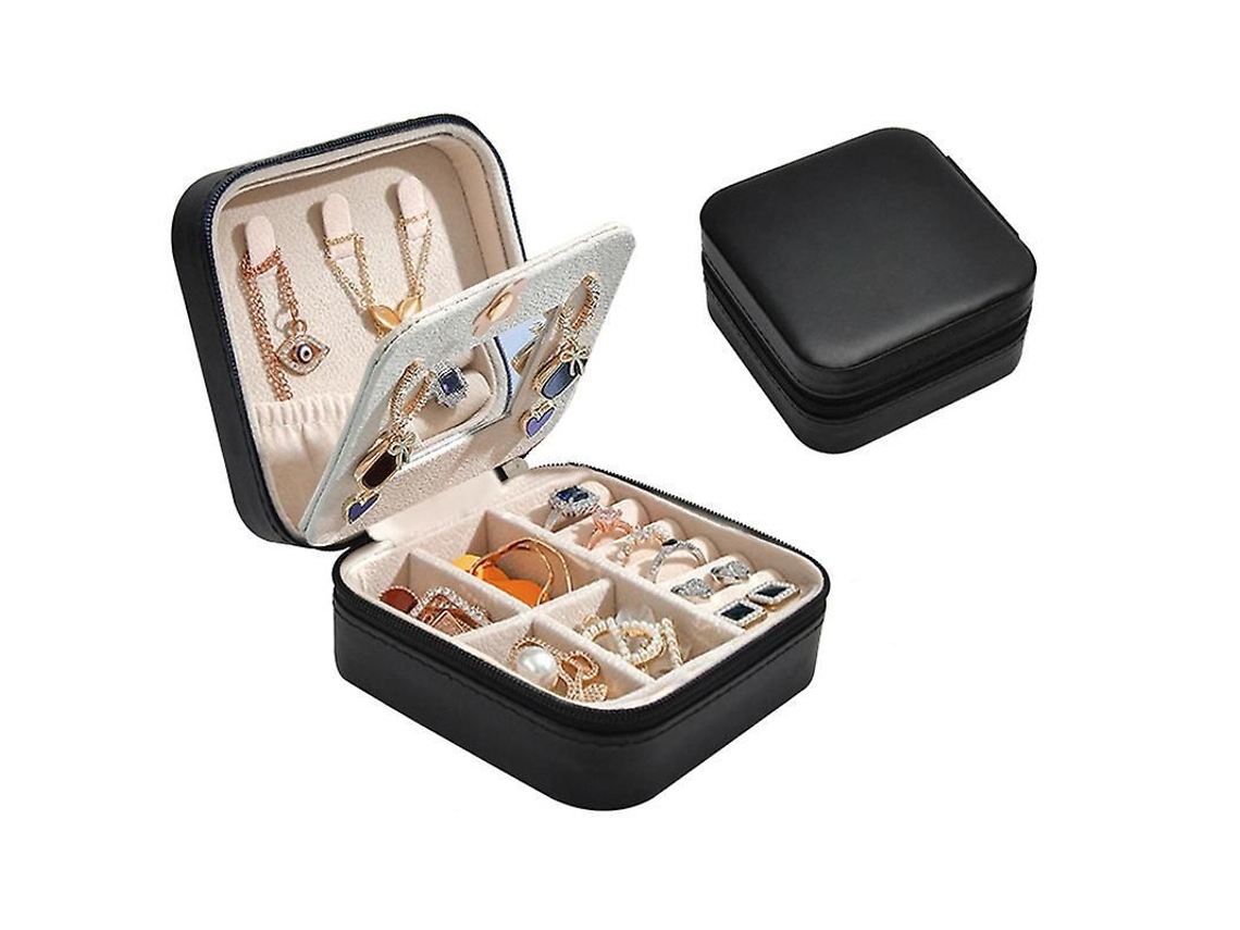 2026 caja de Joyería Portátil Simple de Pu Con Espejo para Aretes Y Anillos, Capa Única