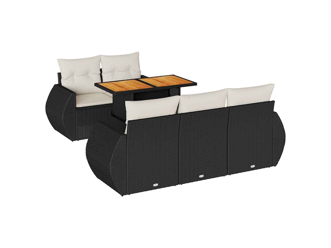 Conjunto de sofá de jardim 6 peças com almofadões Vime Pe Preto MAISON EXCLUSIVE (6 peças)