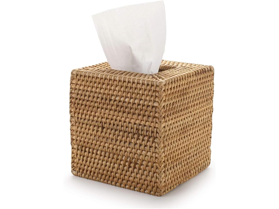 Tampa Quadrada de Rattan para Caixa de Lenços Papel, Porta Vime Trançado, Cáqui | S/MARCA