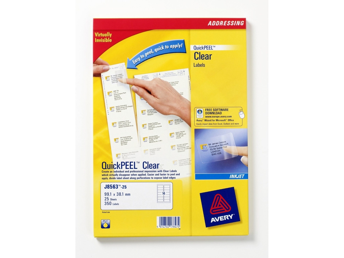 Etiqueta autoadesiva transparente AVERY J8563-25 350 peças