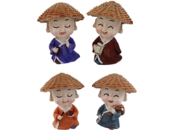 Conjunto 4 Estatuetas Resina Leves Duráveis Representando Pequenos Monges Decoração Interiores Exteriores Buda GOKOCO