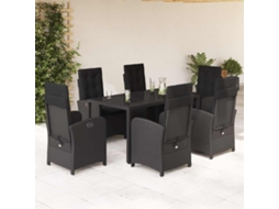 Vidaxl 7 Pcs Conjunto De Jantar P/ Jardim C/ Almofadões Vime Pe Preto
