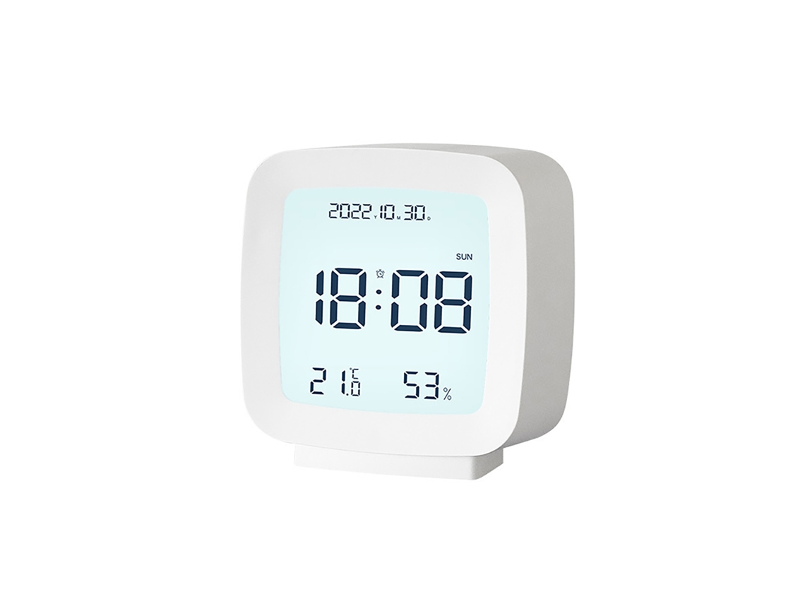 Despertador digital infantil LED Baok-reloj com visor de temperatura e umidade internas, branco