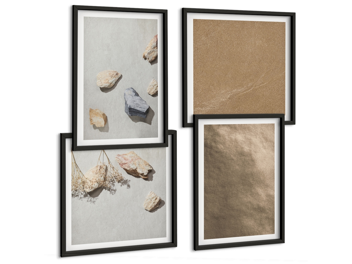 Composição De Quadros Padrões Abstratos De Plantas Moldura Preta Fotos Para O Escritório Espelharte (conjunto De 4 Imagens)