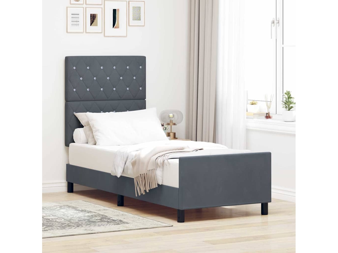 Vidaxl Cama Box Com Cabeceira Cinzento Escuro 80 X 200 Cm Veludo