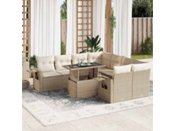Vidaxl 9 Pcs Conjunto De Sofás P/ Jardim Com Almofadões Vime Pe Bege