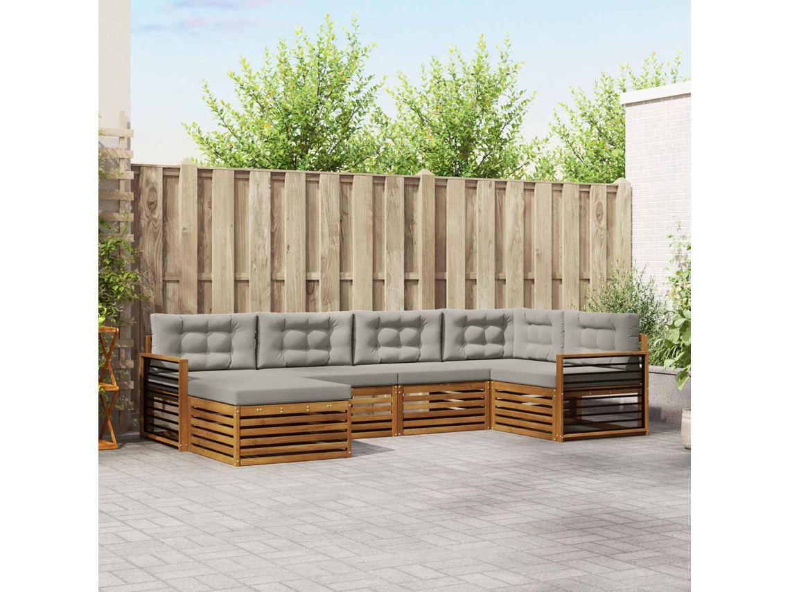 Vidaxl Conjunto De Sofás Para Exterior 6 Pcs Cinza Natural E Claro