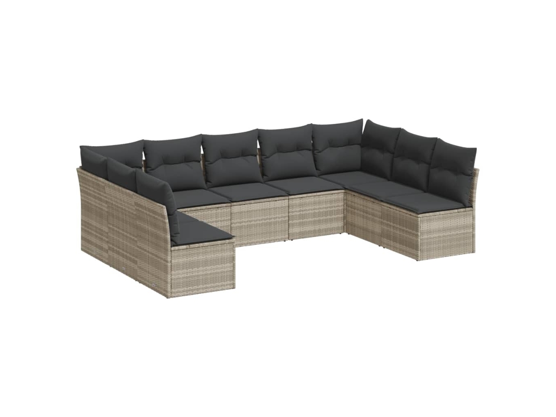 Conjunto de 9 Sofás Jardim com Almofadões Vime Pe Cinzento Claro MAISON EXCLUSIVE (90x200 cm)