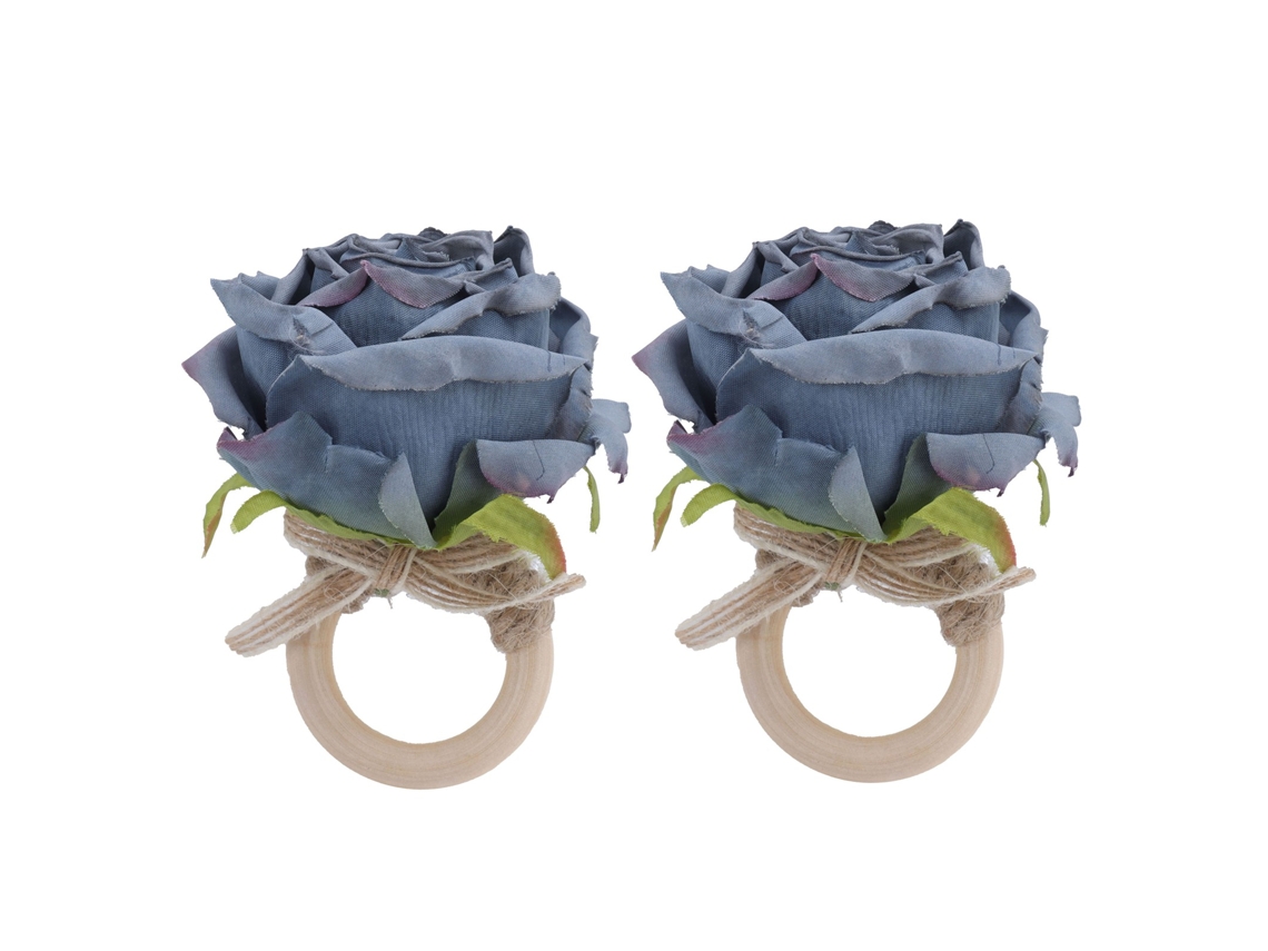 2 Peças Aro Guardanapo Madeira Flor Artificial Decoração Mesa