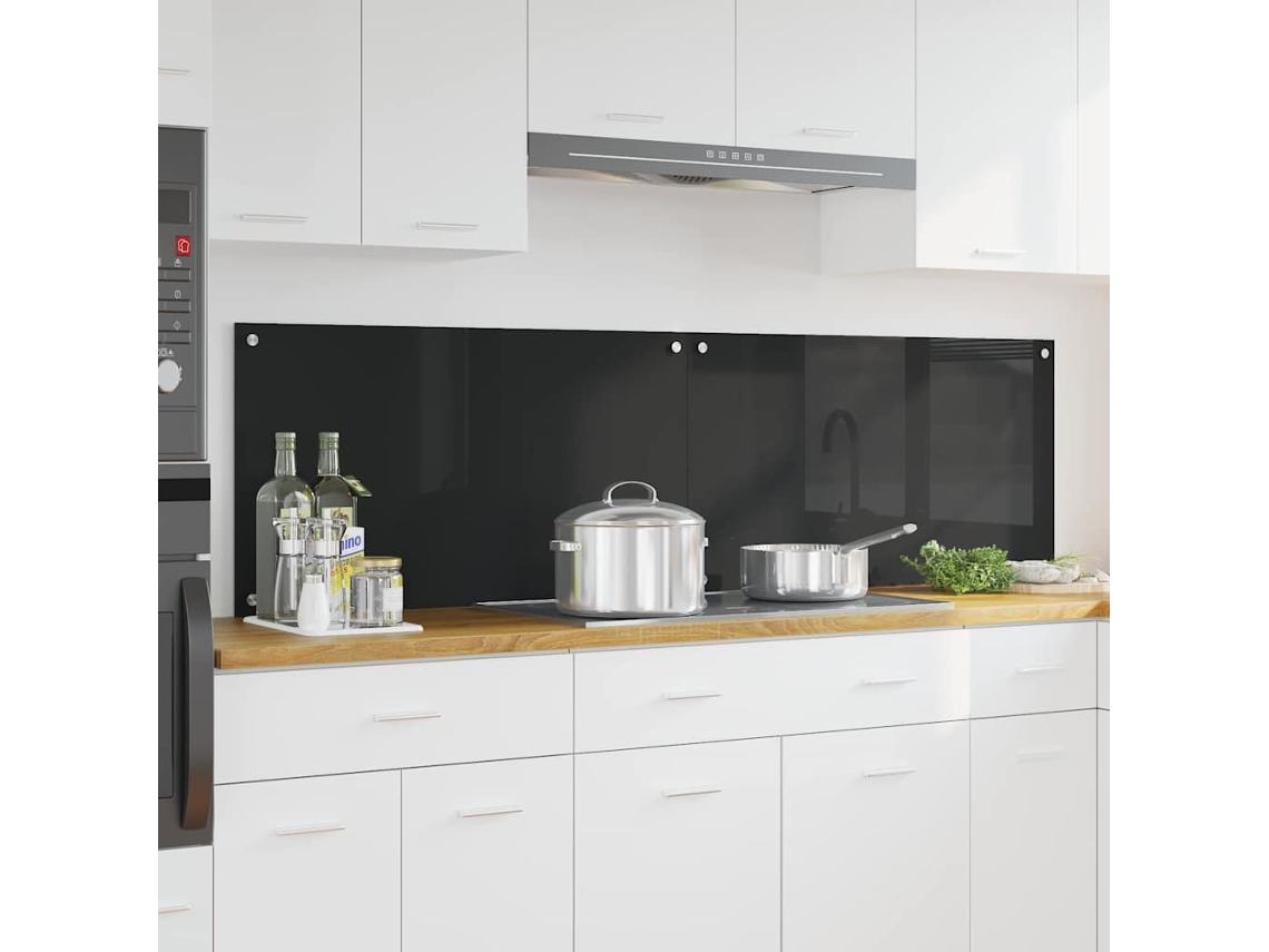 Vidaxl Painel De Cozinha 2 Unid. Preto 90 X 50 Cm Vidro Temperado