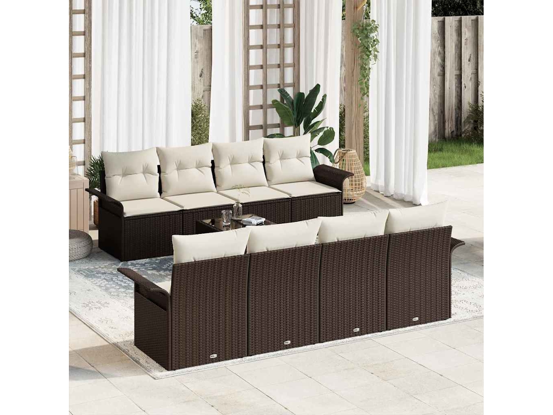 Vidaxl Conjunto De Sofá De Jardim 9 Unid. Castanho Vime Pe