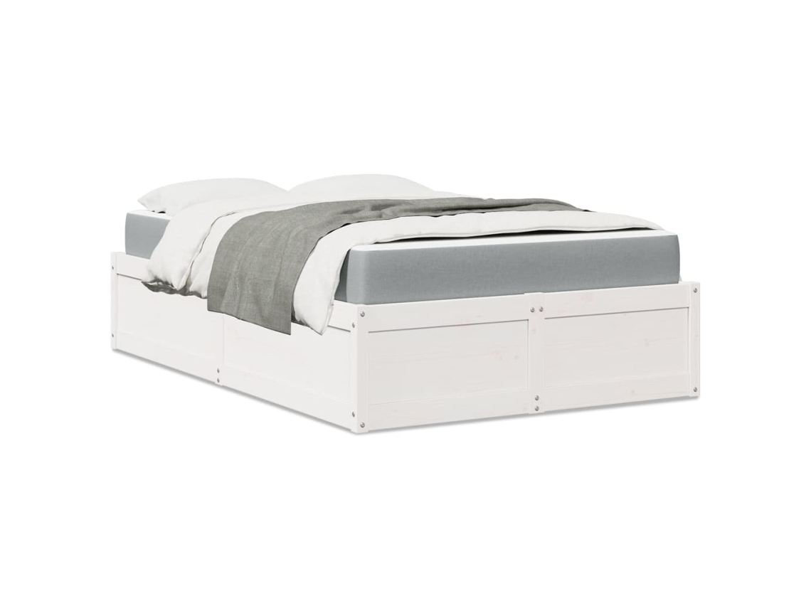 Cama Com Colchão 120x190 Cm Madeira De Pinho Maciça Branco