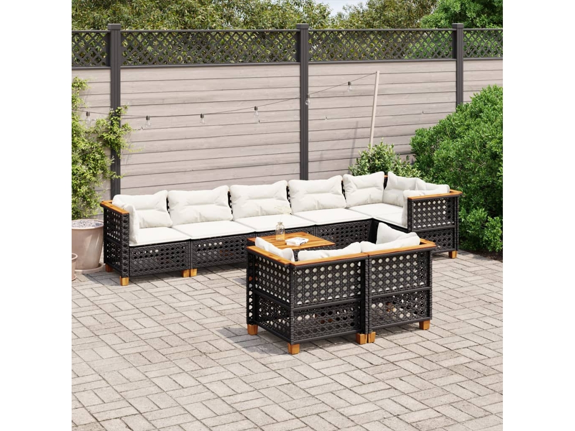 Vidaxl 9 Pcs Conjunto De Sofás P/ Jardim C/ Almofadões Vime Pe Preto