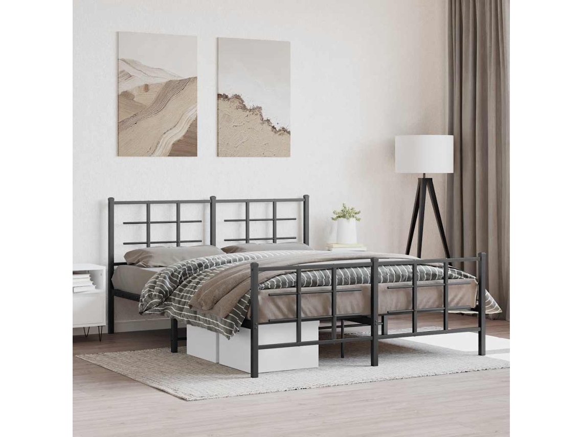 Vidaxl Estrutura de Cama com Cabeceira e Pés 150x200 Cm Metal Preto