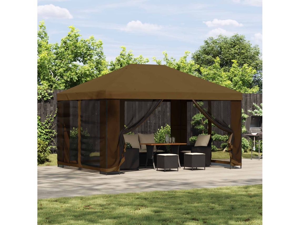 Vidaxl Gazebo De Jardim Com Laterais 4 × 3 M Cinzento-acastanhado