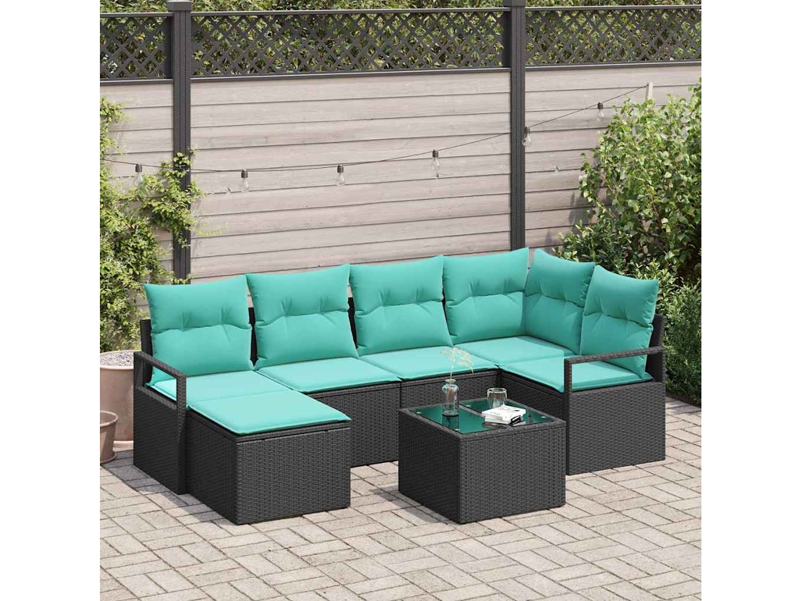 Vidaxl Conjunto De Sofás 7 Unid. Preto Vime Pe