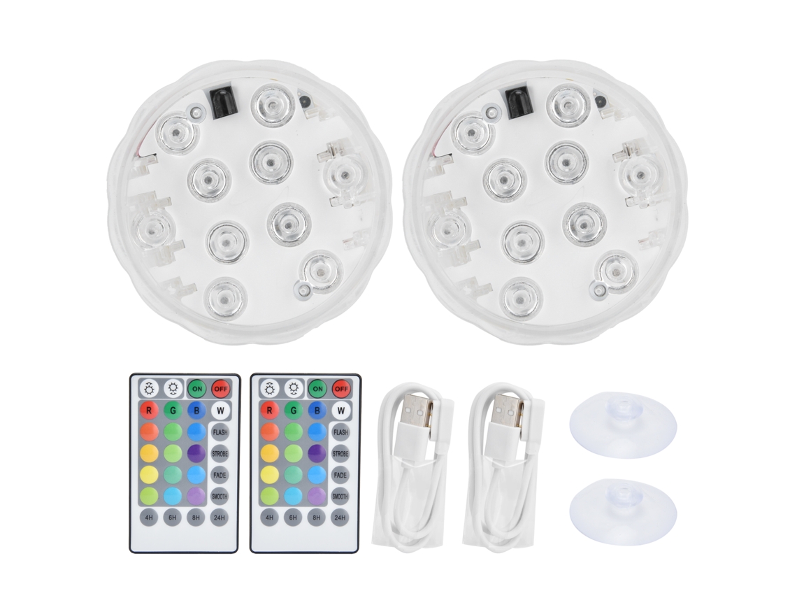 2pcs Luz Subaquática de Mergulho 10led Rgbw com Controle Remoto 28 Teclas Usb