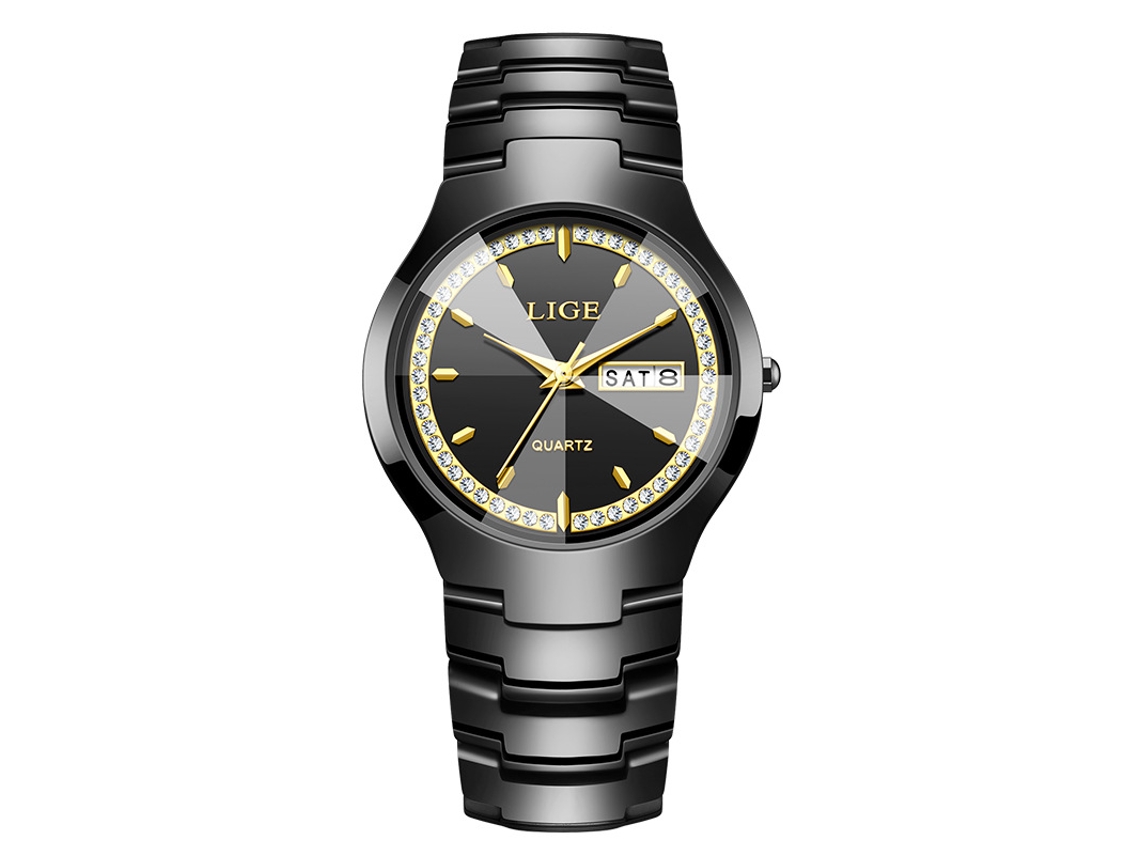 Relógio De Quartzo Moderno (preto E Dourado) Com Calendário, Resistente À Água E Multifuncional.