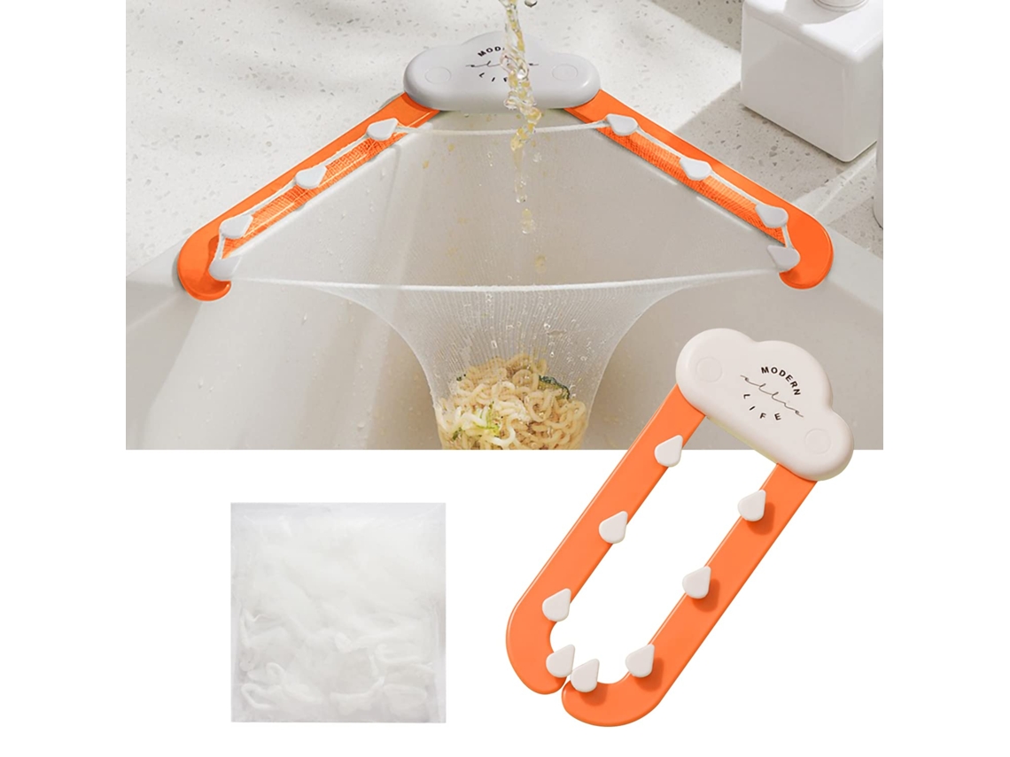 Filtro Triangular Para Pia Com Suporte Dobrável E 100 Sacos De Malha Filtrante, Laranja