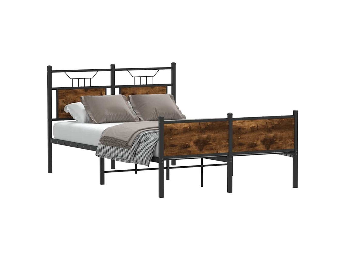 Vidaxl Estrutura Cama S/ Colchão Derivados De Madeira Carvalho Fumado