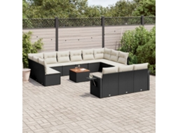 Vidaxl 14 Pcs Conjunto De Sofás P/ Jardim C/ Almofadões Vime Pe Preto