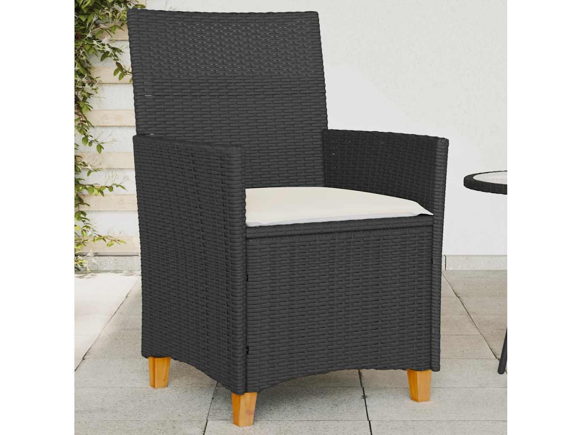 Vidaxl Cadeiras De Jardim C/ Almofadões 2 Pcs Vime Pe/madeira Preto