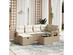 Vidaxl 7 Pcs Conjunto De Sofás P/ Jardim Com Almofadões Vime Pe Bege