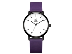 Relógio de Pulso Feminino Simples de Quartzo com Pulseira de Couro Pu (roxo vermelho)