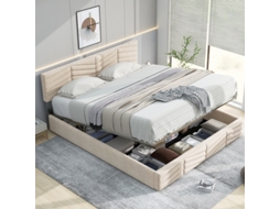 Cama Estofada 140190 Com Estrutura De Ripas E Cabeceira, Cama Estofada Com Cabeceira Ajustável Em Altura, Para Adultos E Adolescentes, Ripas De Made